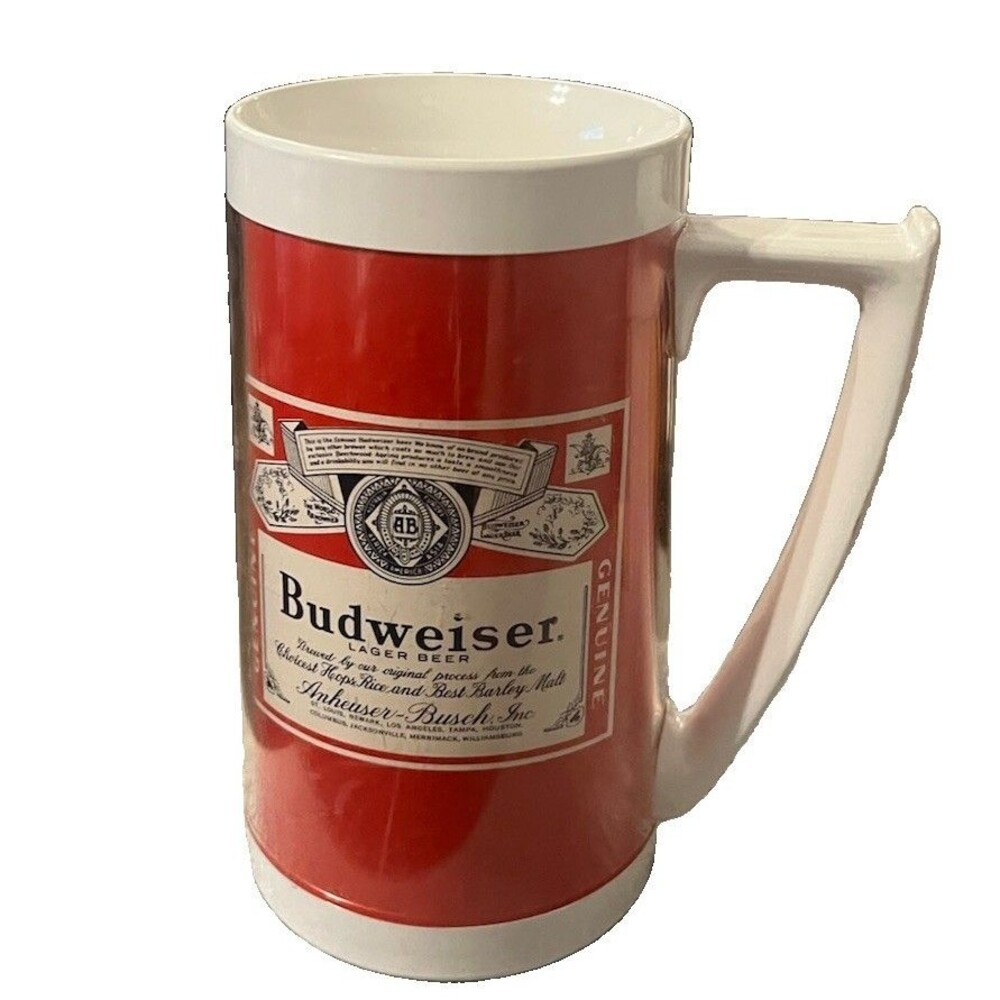 Vtg Budweiser King of Beers Plastic Thermo Mug Thanksgiving Soccer Tourney 1977